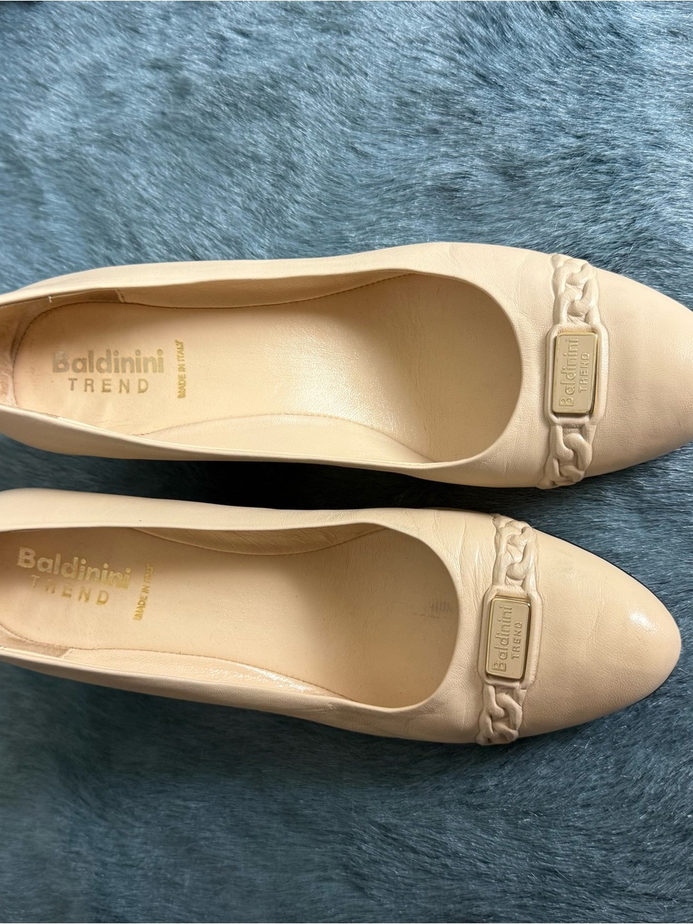 Baldinini Cream Leather Braided Trim Ballet Flats